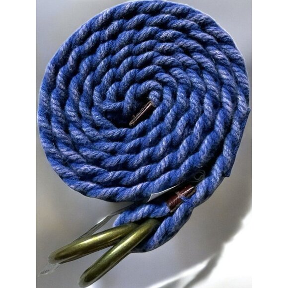 Polo Ralph Lauren Blue Webbed Cotton ORing Belt Leather Trim Braided New Medium - Picture 4 of 8